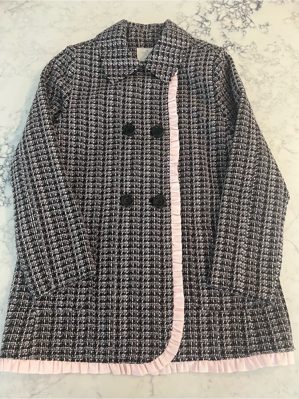 Kate Spade New York Tweed Double Breasted Ruffle Trim Jacket Kids 14 Years 164